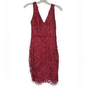 B. Darlin Sparkle Lace Minidress Bow Tie Back Size 1/2 Burgundy Valentin…